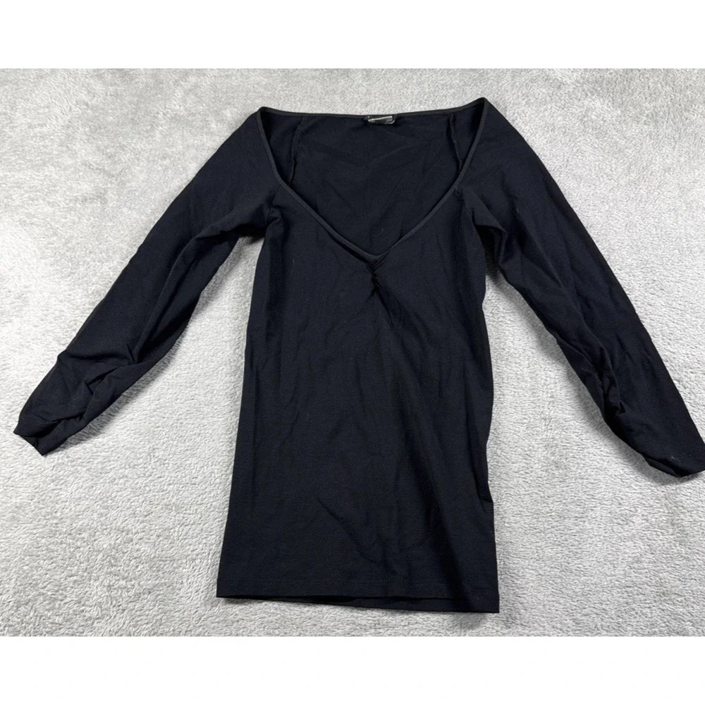 Theory Women's Long‎ Sleeve Low-Cut V-Neck Shapewear Top Black One Size Fits All